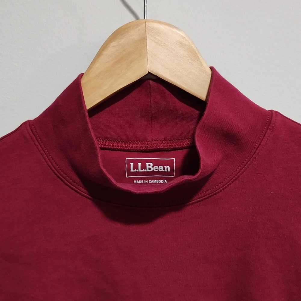 L.L. Bean Women's Red/Burgundy Supima Cotton Mock Neck Long Sleeve Pullover, L - Picture 3 of 7